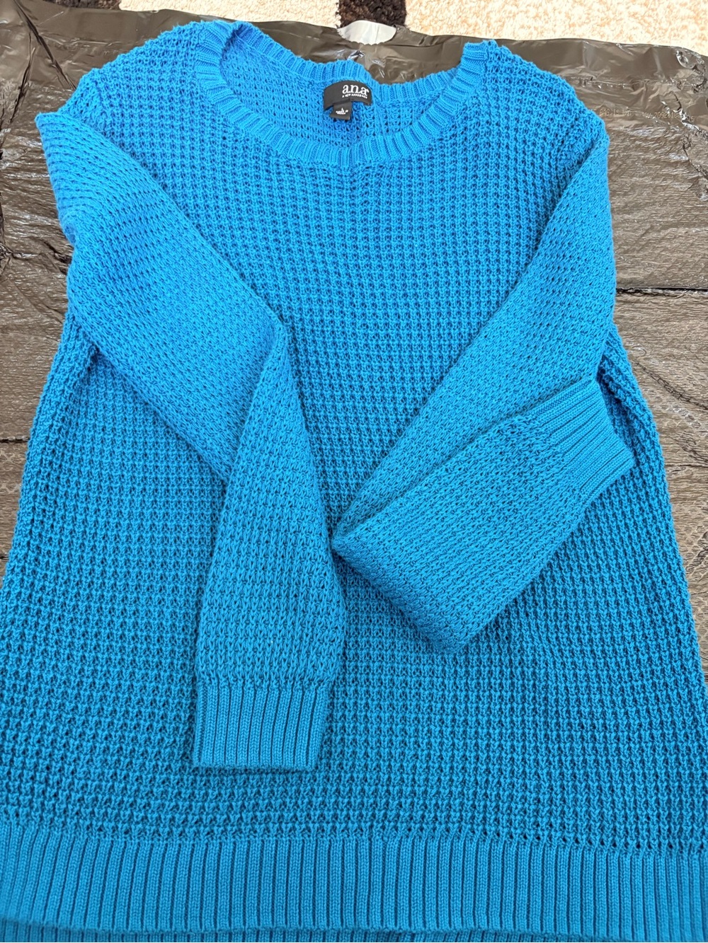 a.n.a Bright Teal Waffle Knit Crew Sweater